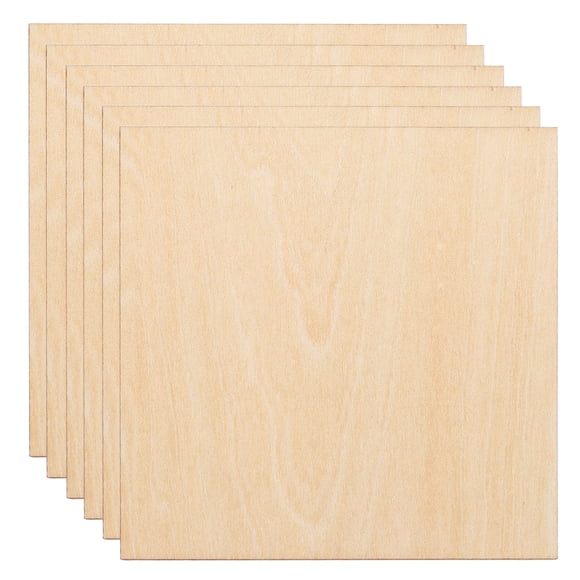 Uxcell 6pcs 2mm Basswood Plywood Sheets 4" x 4" x 3/32" Thin Unfinished Plywood Boards Craft Wood Sheet for Laser CNC Cutting Wood Engraving Burning Drawing Architecture DIY Projects
