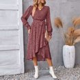 thumbnail image 6 of Snorda Dresses for Women Floral Print Irregular Midi Dress V Neck Long Sleeve Dresses with Tied Waist Casual Flowy Fall Winter Dress for Daily Commute Outfits, 6 of 8