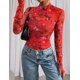 thumbnail image 5 of Camisa PRETTYGARDEN de Malla Floral Manga Larga Naranja M, 5 of 9
