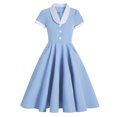 thumbnail image 2 of Vestido retro de manga corta con cuello de muñeca y temperamento en la cintura para mujer Pompotops  ghjkhdj9986, 2 of 9