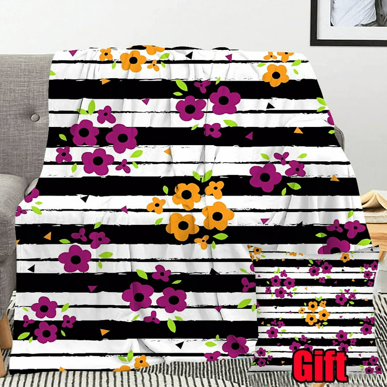 Printed Floral Striped Bed Blanket With Pillowcases For Office, Bed, Sofa  Fuzzy Cozy Microfiber Blanket Teenage Girl Gifts Throws Blanket For Kids  Girls Boys 
