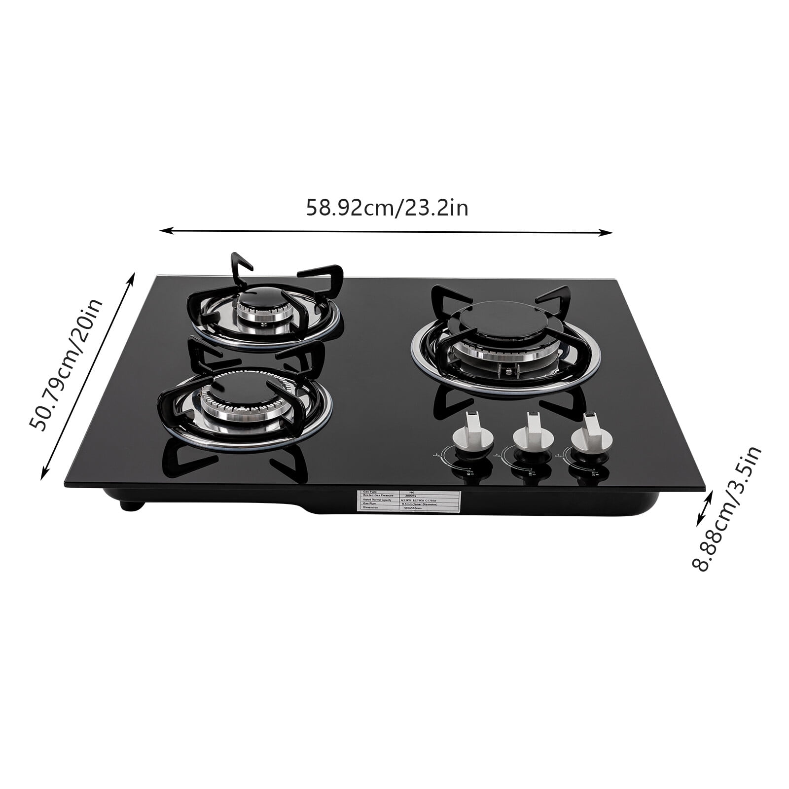 DENEST 24" Built-in Gas Cooktop 3 Burner Gas Stovetop With Thermocouple Protection