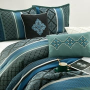 Nanshing Markus 7 Piece Traditional Damask Comforter Set, Blue, California King