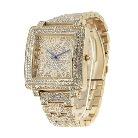 Bling-ed Out Mens Gold Hip Hop Roman Numeral Dial Watch (Gold - ST10246)