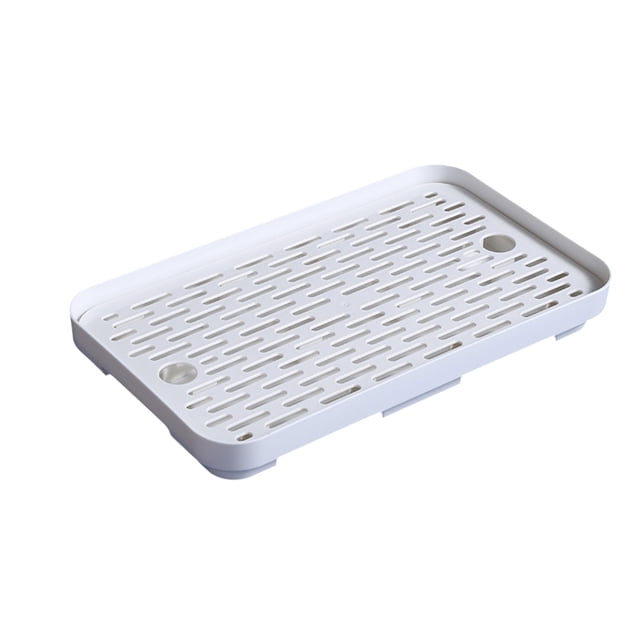 Bandeja de drenaje de doble capa, de plástico apto para uso alimentario, alfombrilla de secado multiusos para encimera de cocina, escurridor de tazas de té y utensilios, con bandeja superior ranurada