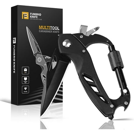 ERUCND-Multitool Carabiner with Pocket Knife Stocking Stuffers Gifts for Men EDC Carabiners with Folding Knives Bottle Opener Window Breaker and Screwdriver Survival Gear for Camping Hiking