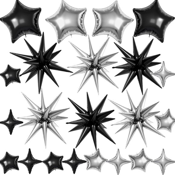 Star Balloons BZIDII, 22 unidades, láminas de mylar, 56, 46 y 25 cm, color negro
