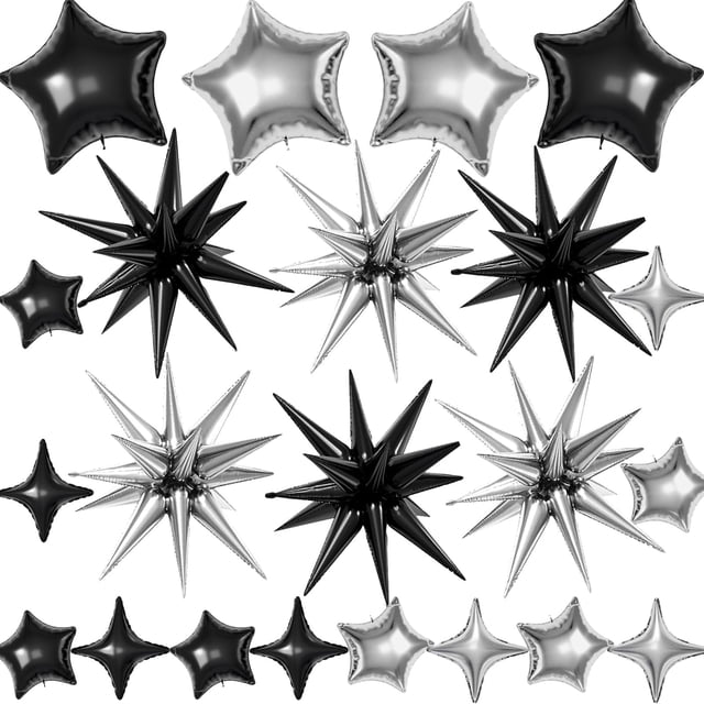 Star Balloons BZIDII, 22 unidades, láminas de mylar, 56, 46 y 25 cm, color negro