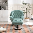 thumbnail image 2 of Velvet Swivel Accent Chair with Ottoman Set, Modern Lounge Chair Armchair with Footrest and Metal Base Comfy Single Sofa Chair with 360 Degree Swiveling Accent Chairs for Living Room, Teal, 2 of 7