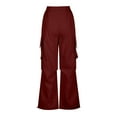 thumbnail image 4 of lulshou Womens Cargo Pants Mid Waist with Pocket Overalls Casual Pants Spring Summer Wide Leg Cargo Pants Business Work Pants, 4 of 8