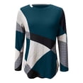 thumbnail image 3 of IMENGL Long Sleeve Shirts for Women Casual Patchwork Printed Round Neck Loose T-Shirt Soft Women's Basic Tee Long Sleeve Tops,Blue, 3 of 5