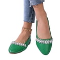 thumbnail image 7 of IEMIEMIEM Womens Rhinestone Ballet Flats Pearl Round Toe Flat Shoes Comfortable Soft Leather Slip On Daily Dress Ballet Flats Green 8.5 Wide, 7 of 7