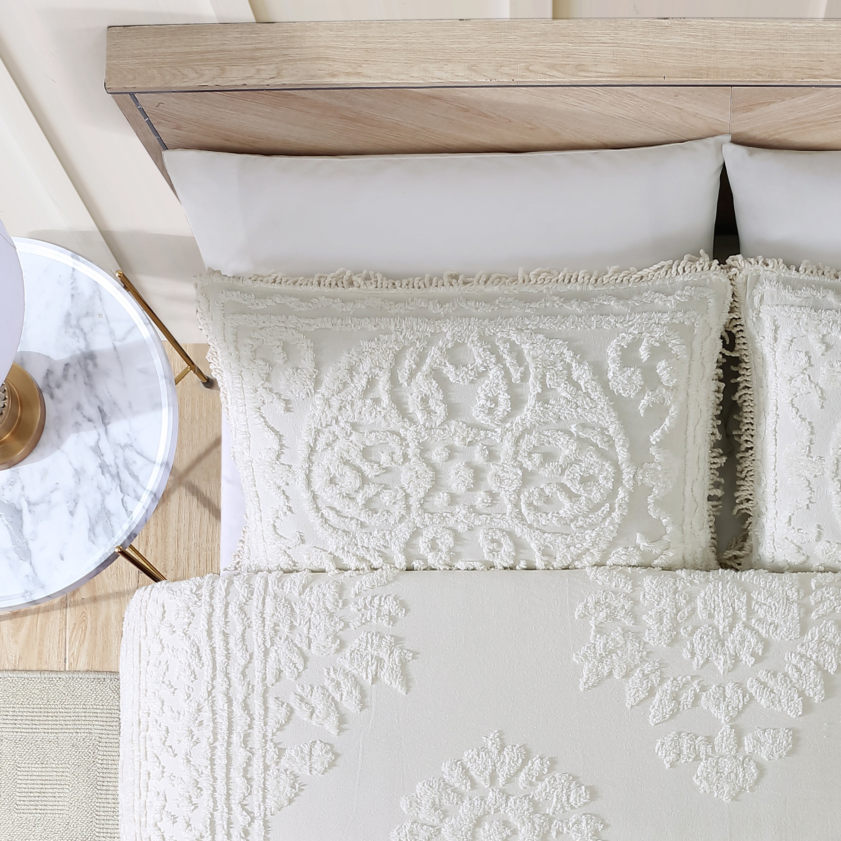 Beatrice Home Fashions Medallion Chenille King Sham Ivory