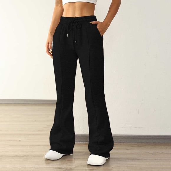 Haivin Women's Flared Sweatpants, Fleece-Lined with Drawstring Waist, for Casual Outdoor Yoga Sports, Ideal for Autumn Winter, Versatile for Travel and Daily Use