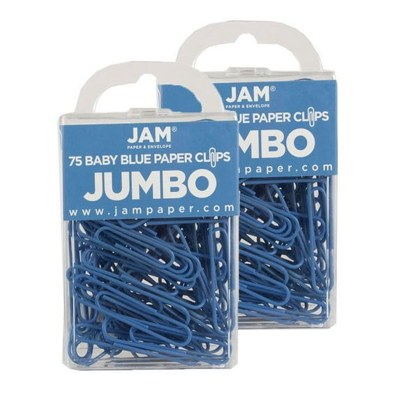 JAM Paper Jumbo Paper Clips, Baby Blue, 2 Packs of 75, Large
