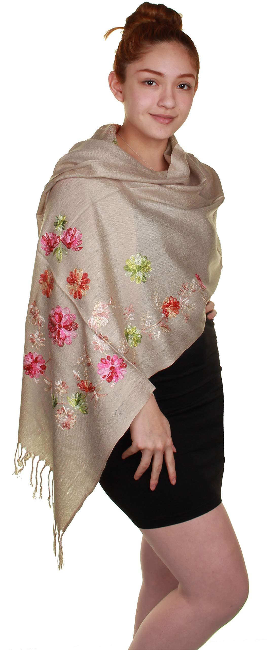 NEW Ladies Embroidered Floral Scarf Maxi Wrap Shawl Pashmina Soft Warm-RoyalBlue 