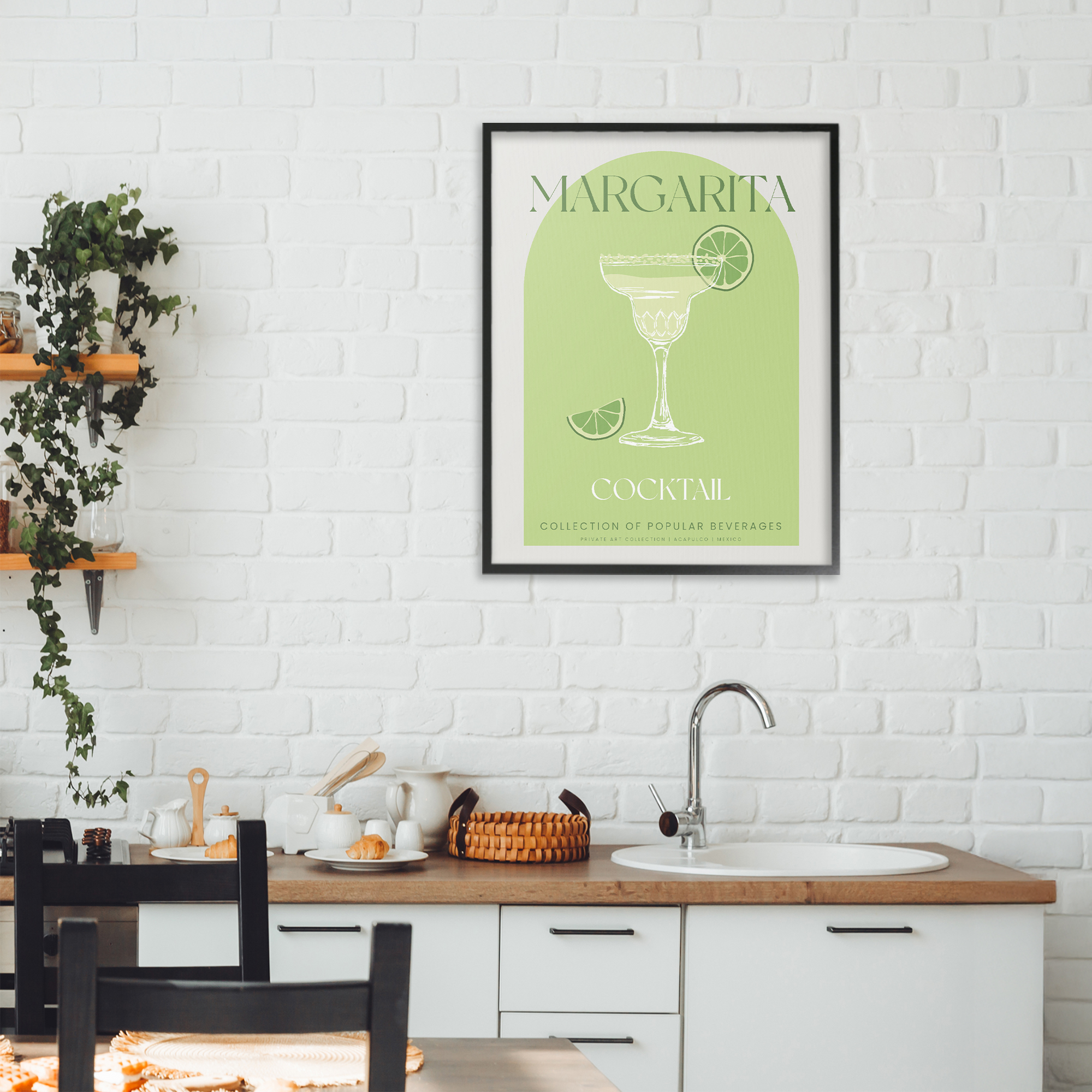 Stylish Retro Margarita Black Framed Giclee Art, design by Lil' Rue