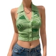 thumbnail image 3 of goowrom Hauts Tricotés à Encolure en V pour Femmes à Imprimé Irrégulier, Nombril Exposé, à Col Licou, 3 of 9