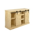 thumbnail image 2 of Unbranded Farmhouse TV Stand with Sliding Barn Door and Wood Storage Cabinet Light Brown Walnut Finish, 2 of 5
