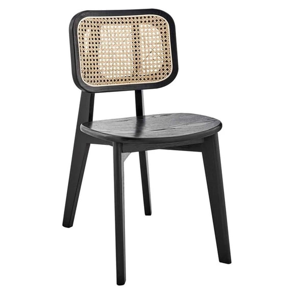 Maklaine 18" Wood & Rattan Dining Side Chair in Black & Natural