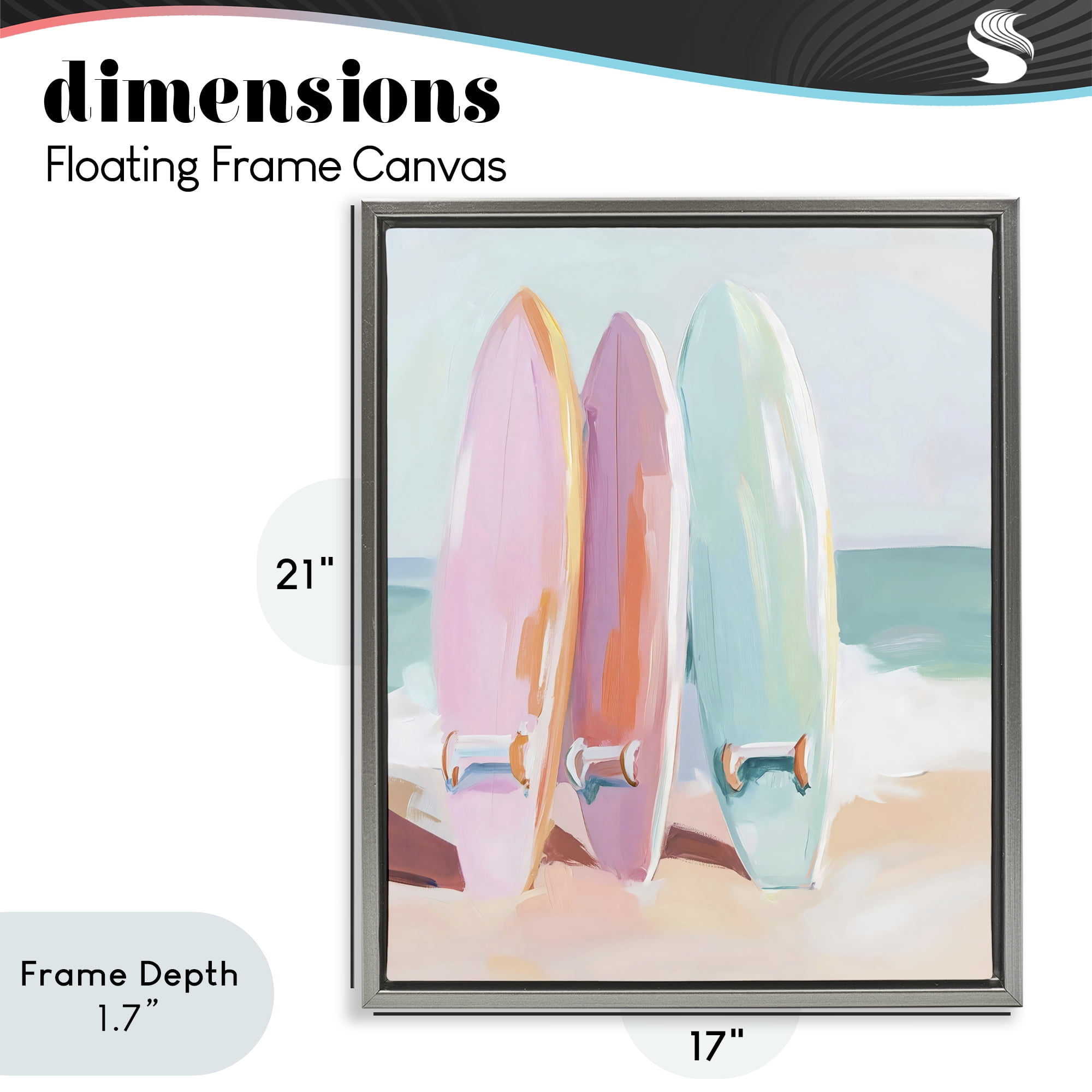 Stupell Industries Pastel Surfboards on Sandy Beach Gray Framed Floater Canvas Wall Art, design by The Prints Vibe