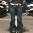 thumbnail image 3 of Women Denim Flared Pants Loose Low Waist Bell Bottom Trousers, 3 of 4
