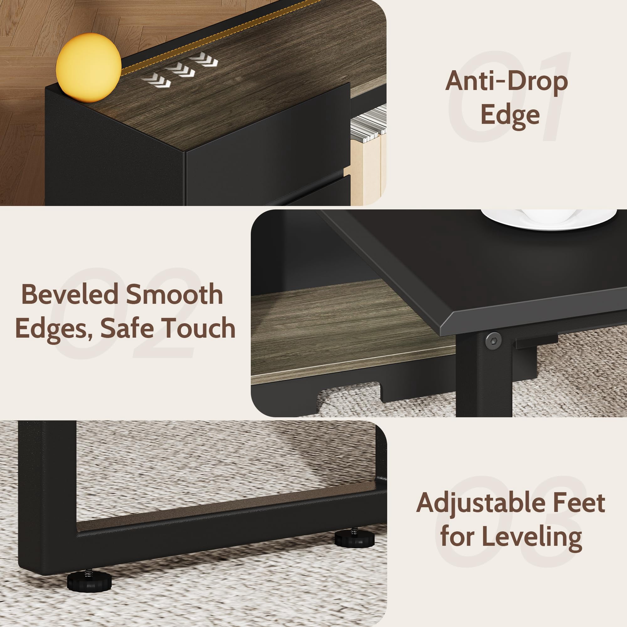 Vividwood 70" L-Shaped Executive Desk with Cabinet Storage, 3 Drawers, Storage Shelves, CPU Stand