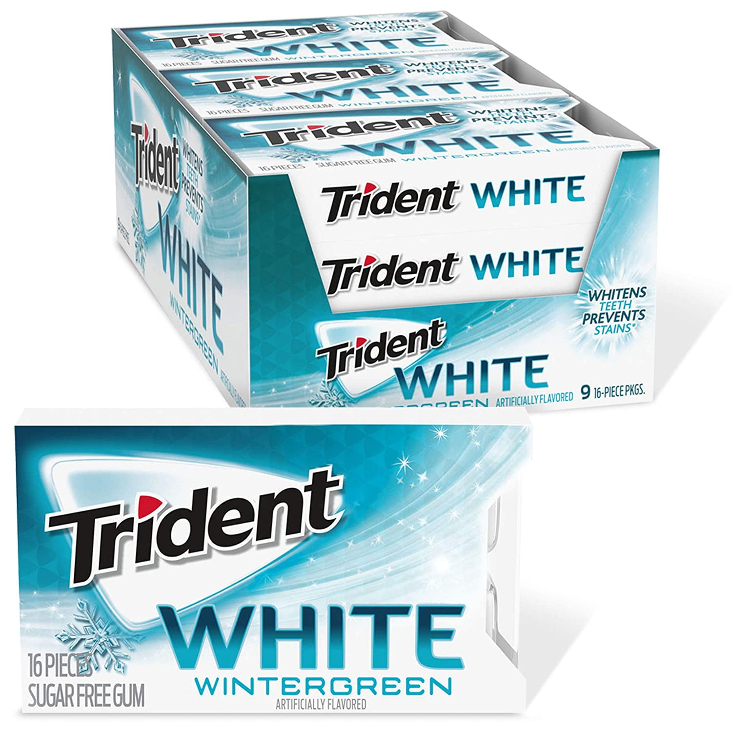 'Trident White Wintergreen Sugar Free Gum, 9 Packs of 16 Pieces (144 Total Pieces)'