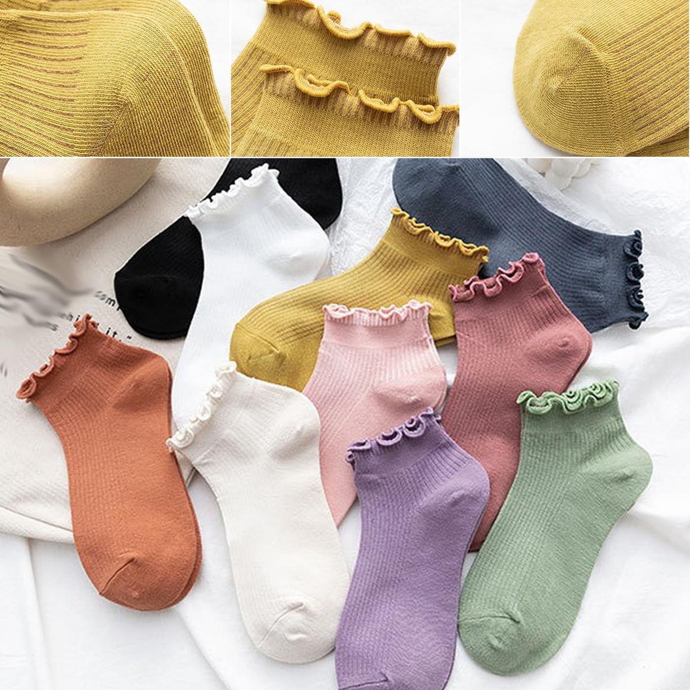 Womens Ruffle Socks Ankle Classic Basic Colorful Cotton Running Athletic Dress Sock Crew Size5-9