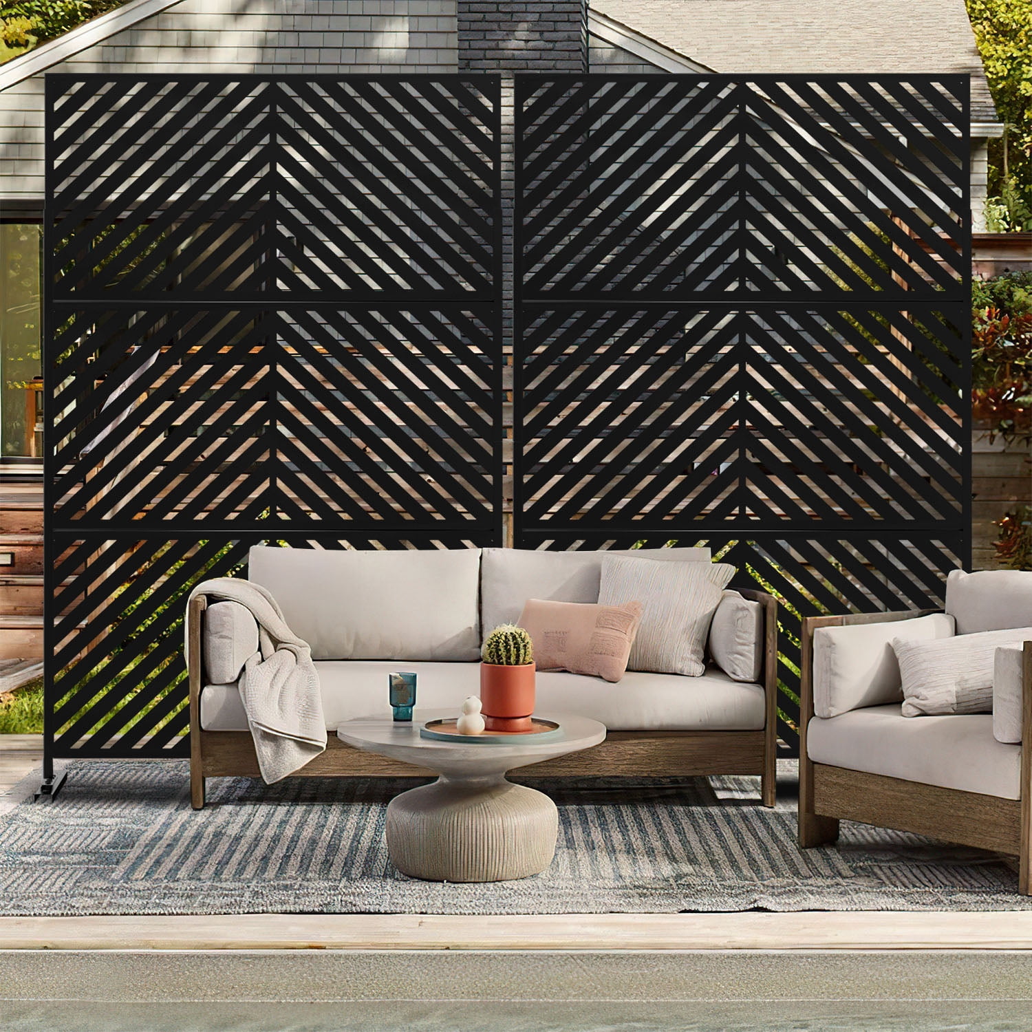 MAYEERTY 72x47in Black Galvanized Steel Panel Screen 6 Adjustable Panels