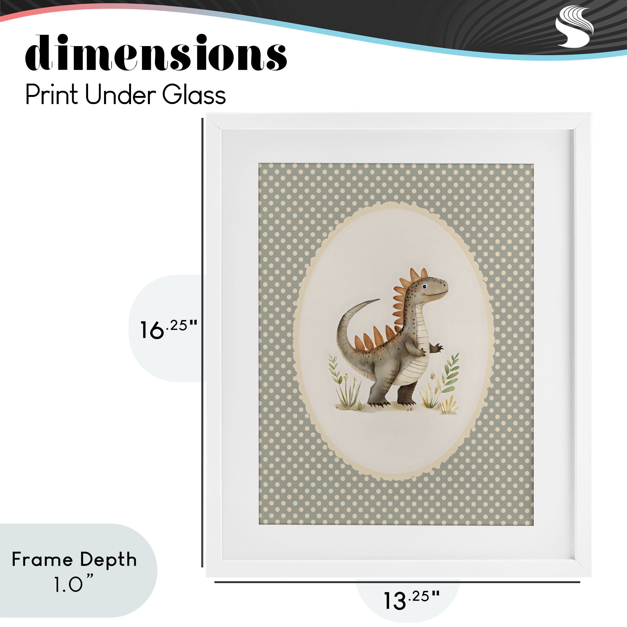 Stupell Industries Watercolor Dinosaur Polka Dot Border White Framed Print Under Glass, design by LSR Design Studio