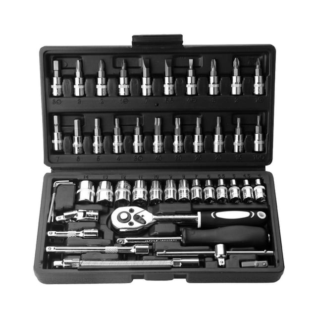 TFixol Ensemble d'Outils Clé à Cliquet et Prise 46 Pcs, Tournevis d'Entraînement 1/4 Po, Trousse de Réparation, Clé d'Entraînement à Prise Combinée, Ensemble de Douilles avec Étui de Rangement pour Maison, Voiture, Automobile, Vélo, Projets de Mécanicien, Repa