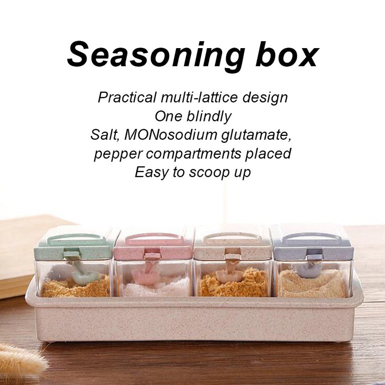 Kitchen Seasoning Box Set Wheat Straw Seasoning Jar Set with Spoon Spice  Box Condiment Sugar Salt Storage Organizer
