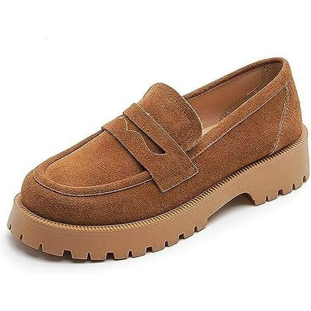 

Women S Platform Chunky Loafers with Arch Support Comfortable Slip-On Retro Suede Flat Oxford Shoes-43