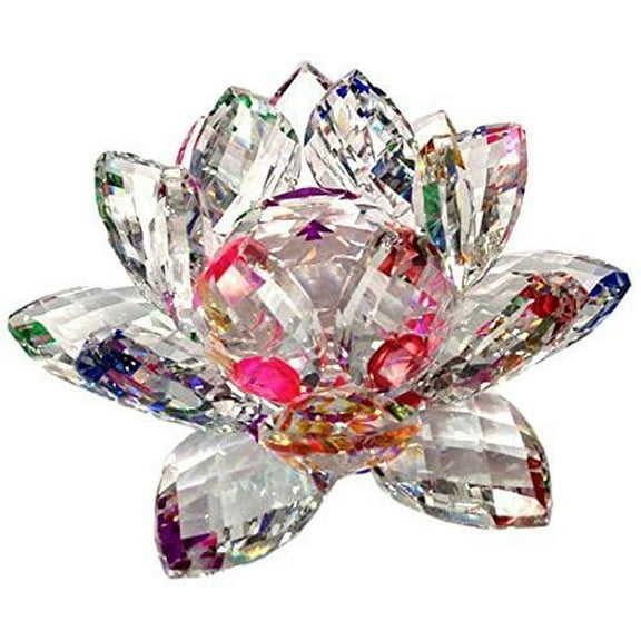 Amlong Crystal 3 inch Sparkle Crystal Lotus Flower Feng Shui Home Decor with Gift Box