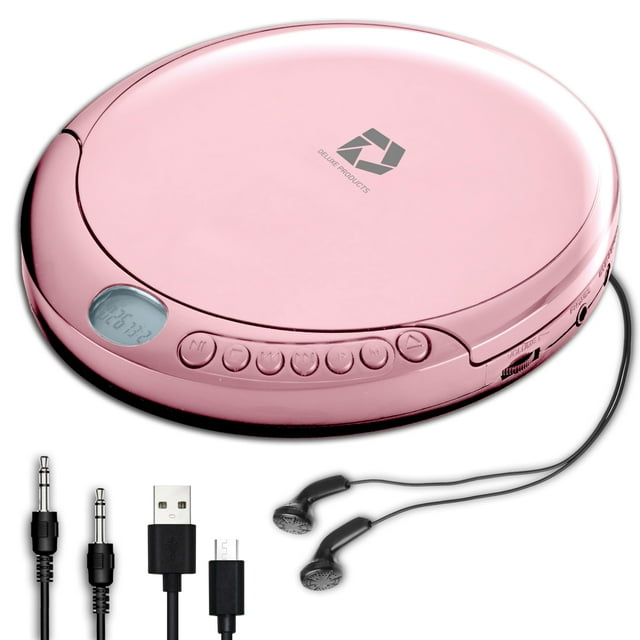 Reproductor de CD Deluxe Products portátil rosa con antideslizante y accesorios