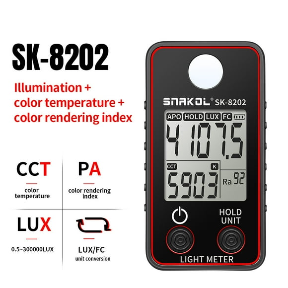 Illuminance Meter,Tester Precise Meter 0.5-300000lux Led Test Color Temperature Tester Precise Meter