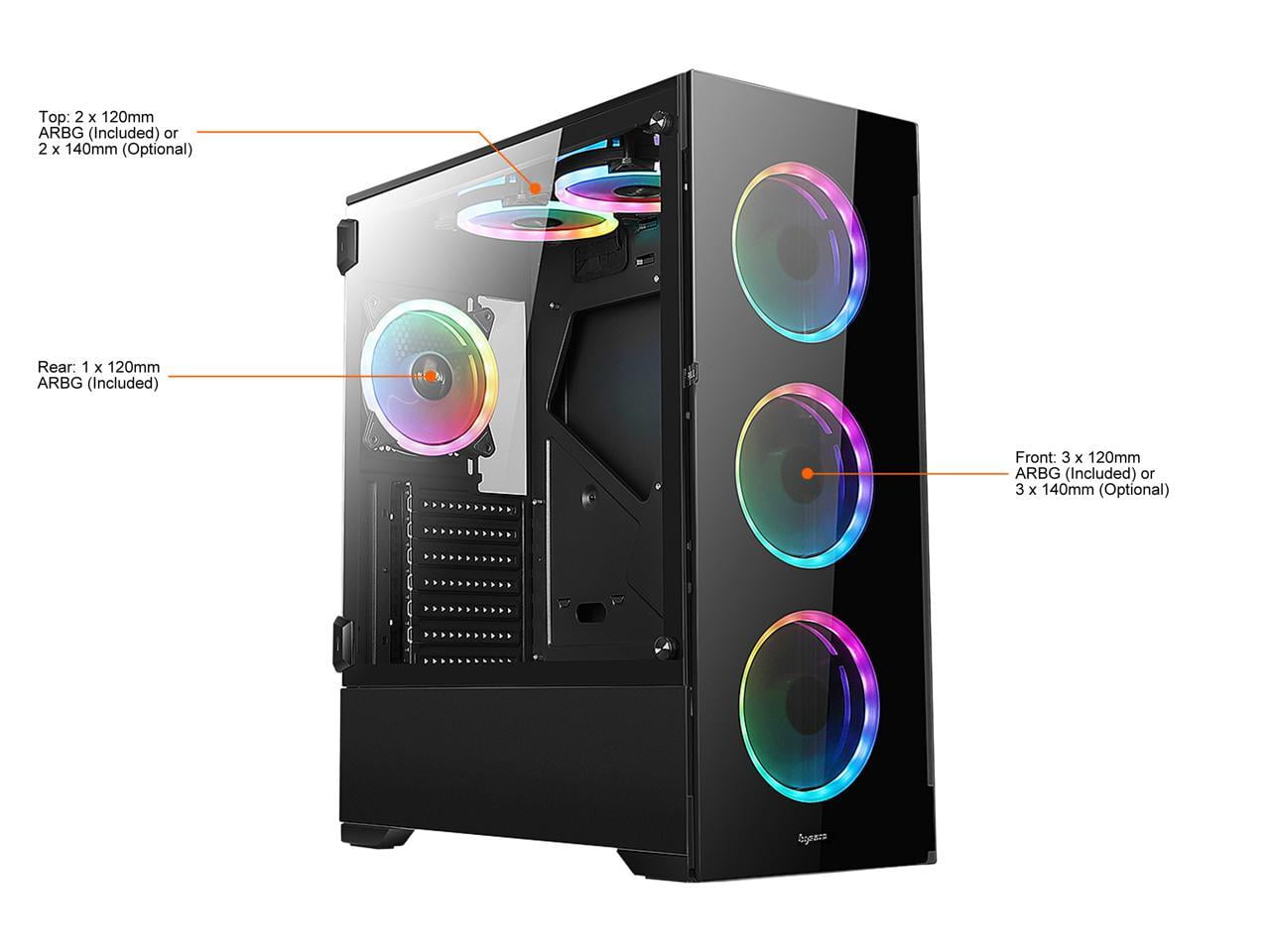 Bgears b-Voguish-RGB (6 RGB Fans Included) Tempered Glass ATX Mid Tower Computer Case with USB 3.0 and Fan controller and Remote controller.