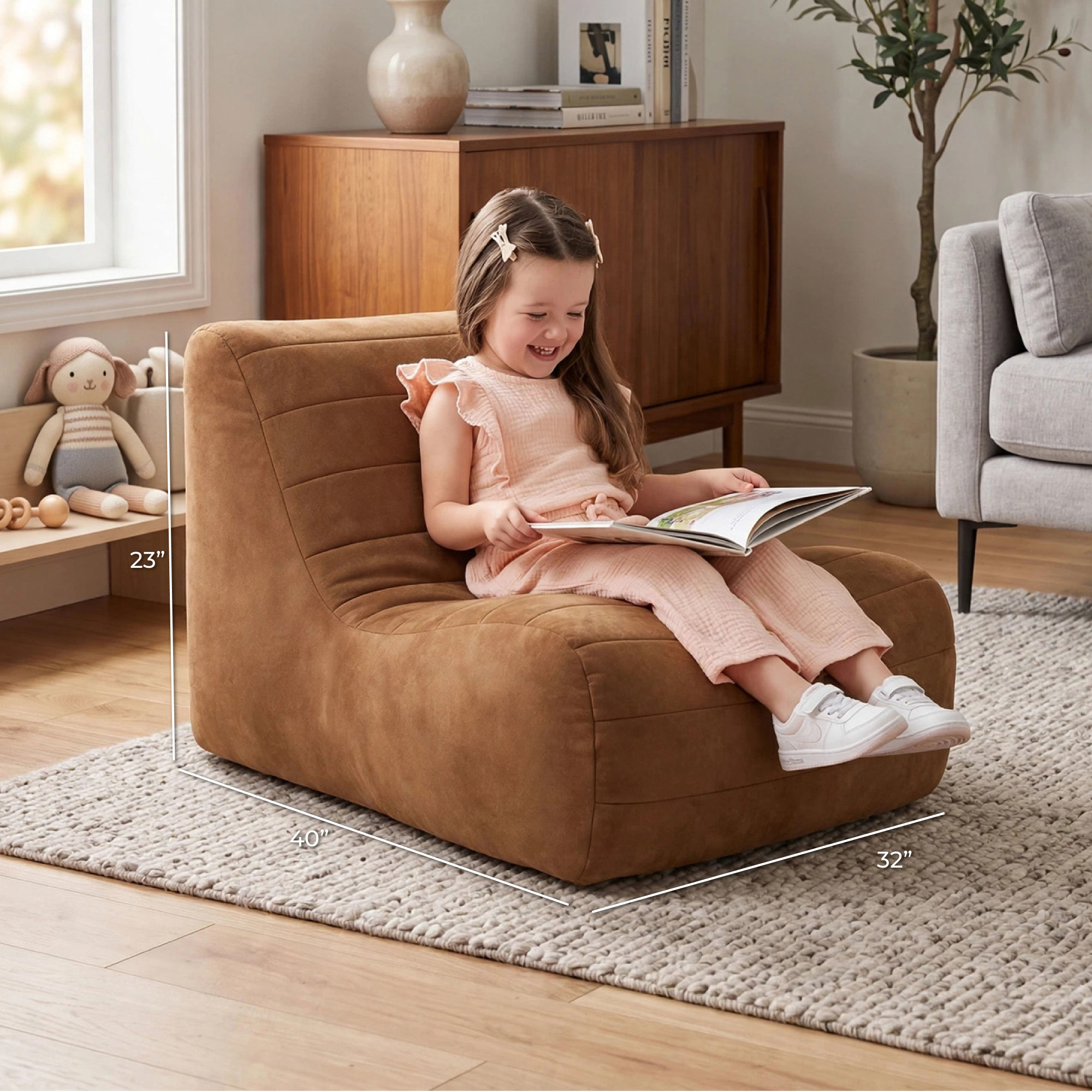 Big Joe Modora Kids Bean Bag Lounger, Chestnut Vegan Suede