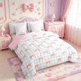 thumbnail image 2 of Manfei Modern Geometric Grid 7-Piece Twin Bedding,Pink Kawaii Bowknot Bedding Comforter Set,Pink Reversible, 2 of 7