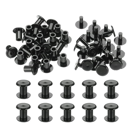 M5*8mm Plastic Binding Post, 24 Sets Plastic Chicago Screws Binding Screw Rivets Post Press-on Buckle for Leather Scrapbook Photo Albums, Black