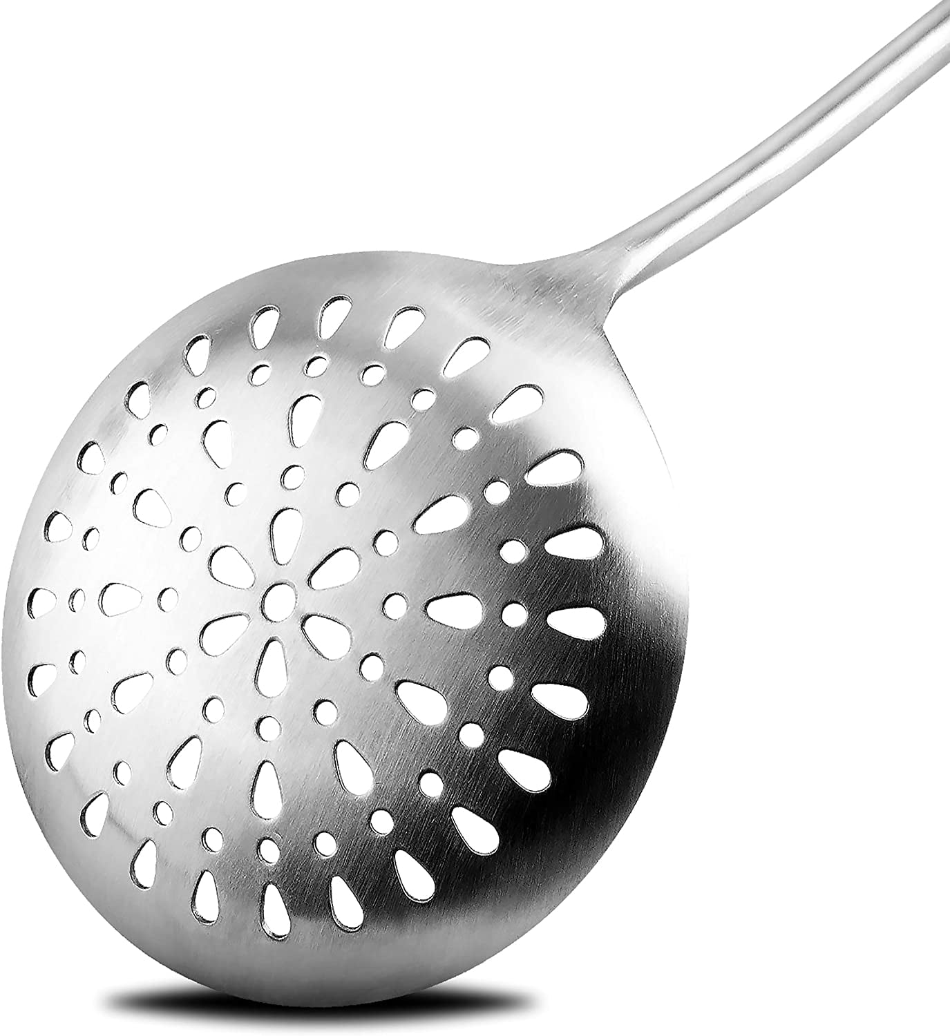 RJ Legend Large Slotted Spoon, Stainless Steel – Perfect Fry Ladle, Skimmer & Strainer, Multi-Use Slot Spoon – Oil Skimmer – Wok Skimmer Ladle, 304 Stainless Steel, Extraordinary Heat Resistance