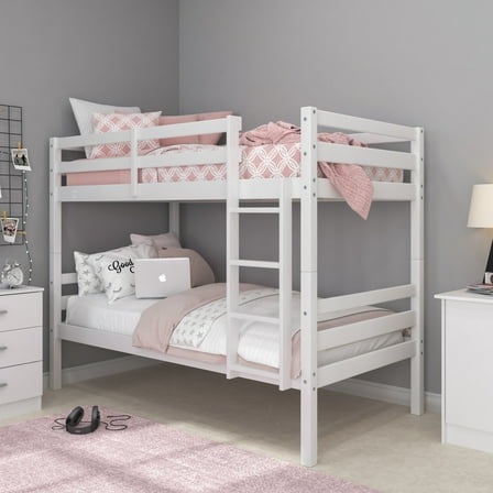 HH2 Home Essentials Campbell Wood Twin Over Twin Bunk Bed, White