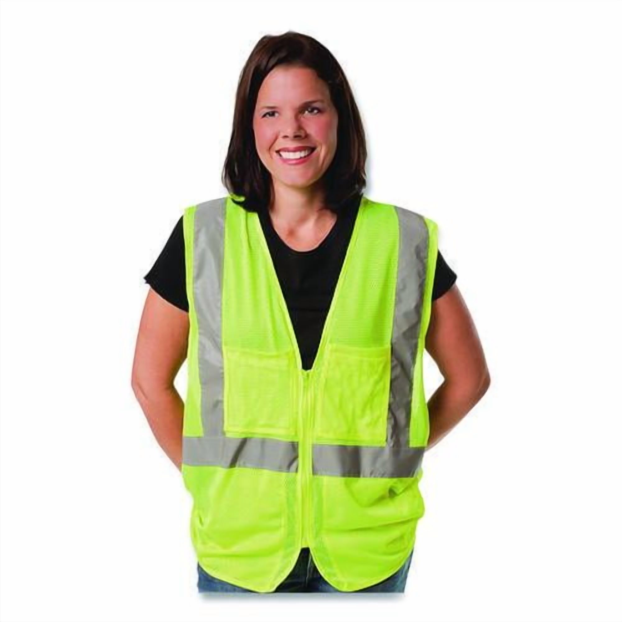 ANSI Class 2 Two-Pocket Zipper Mesh Safety Vest, 2X-Large, Hi-Viz Lime Yellow | Bundle of 2