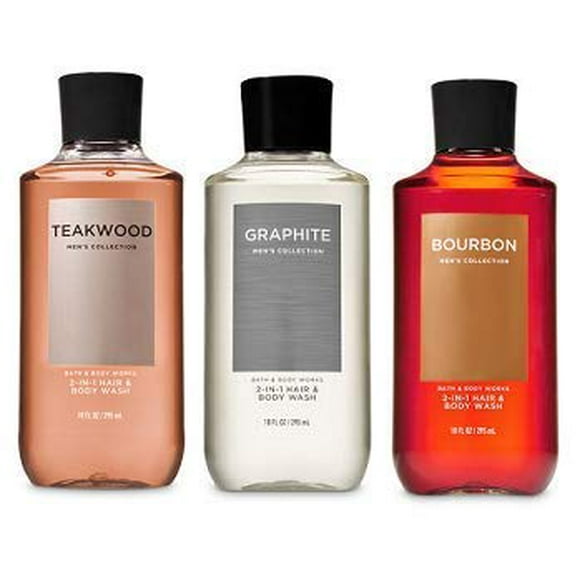 Bath and Body Works Lot de 3 Gel Douche 2-en-1 Teckwood, Graphite et Bourbon. 10 Oz.