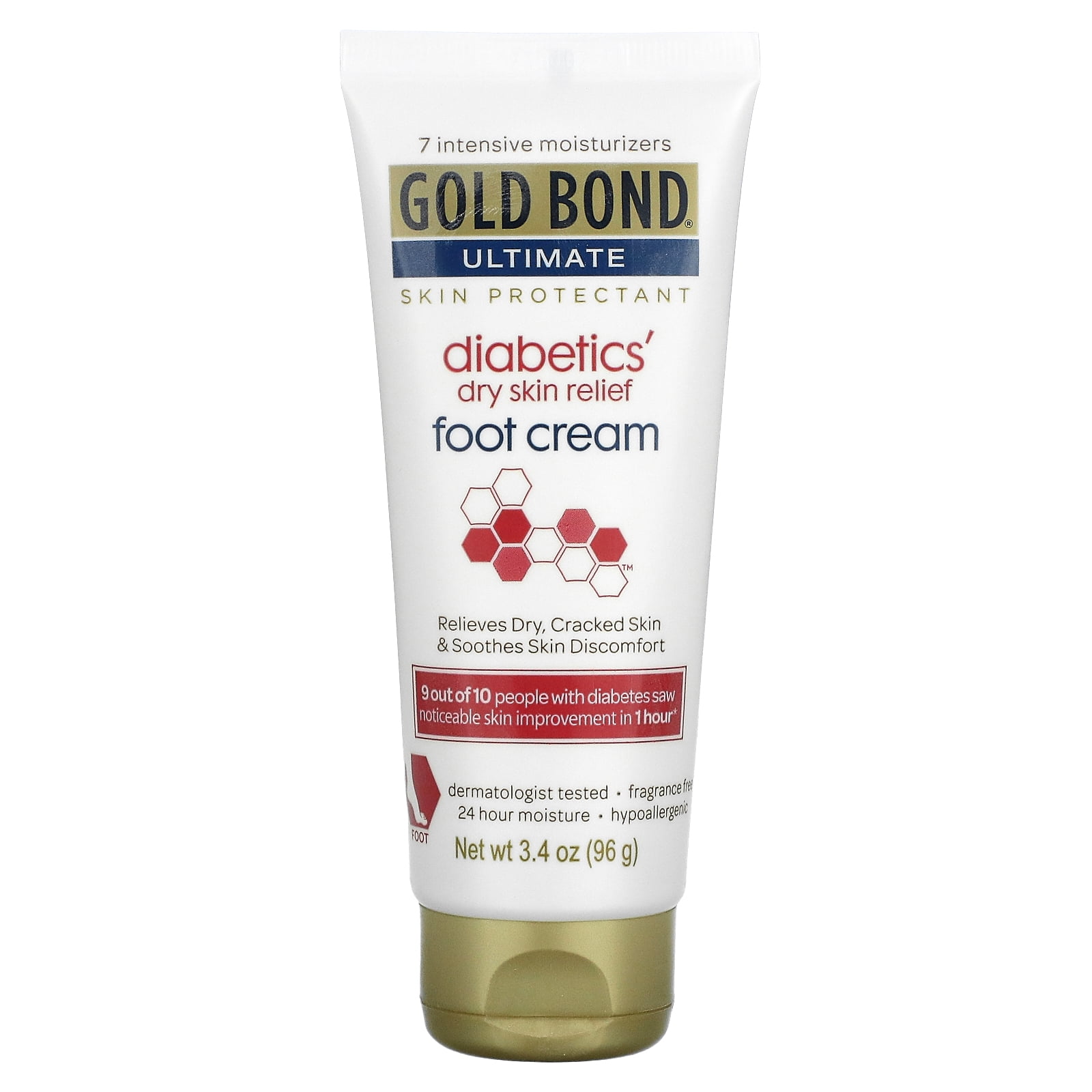 Gold Bond, Ultimate, Diabetics' Dry Skin Relief Foot Cream, Fragrance Free, 3.4 oz (96 g