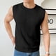 thumbnail image 1 of pstuiky Camisetas sin mangas para hombre, Blusa sin mangas con cuello redondo y aberturas para hombre, estilo informal, de color liso, sin mangas Chaleco de hombre l, 1 of 8