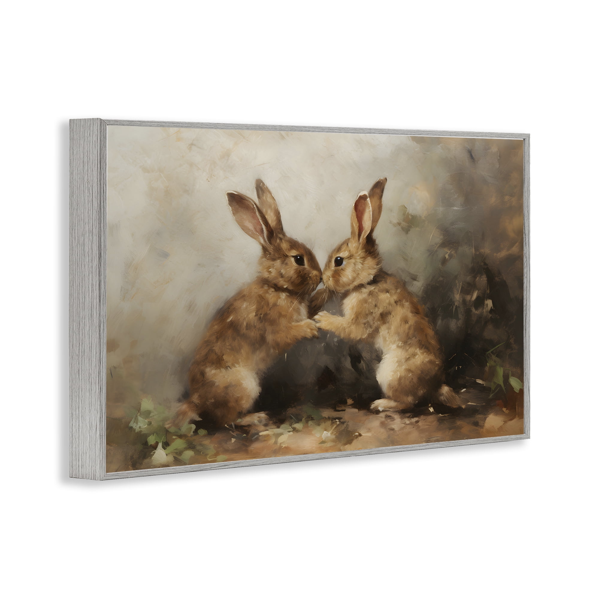 Stupell Industries Bunny Boxing Duo Animals & Insects Painting Gray Framed Art Print Wall Art, 18 x 12