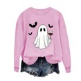 thumbnail image 4 of Alllist Crew Neck Tops for Women Trendy Long Sleeve Pink Halloween Sweatshirt Relaxed Fit Refined Bat Ghost Tops Pink,S, 4 of 4