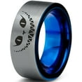 thumbnail image 1 of Tungsten Alice in Wonderland Cheshire Cat Band Ring 8mm Men Women Comfort Fit Blue Flat Cut Brushed Gray Polished, 1 of 4